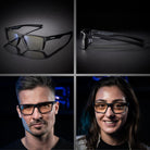 lunettes gaming One clear de 3/4, de profil et sur visage homme et femme