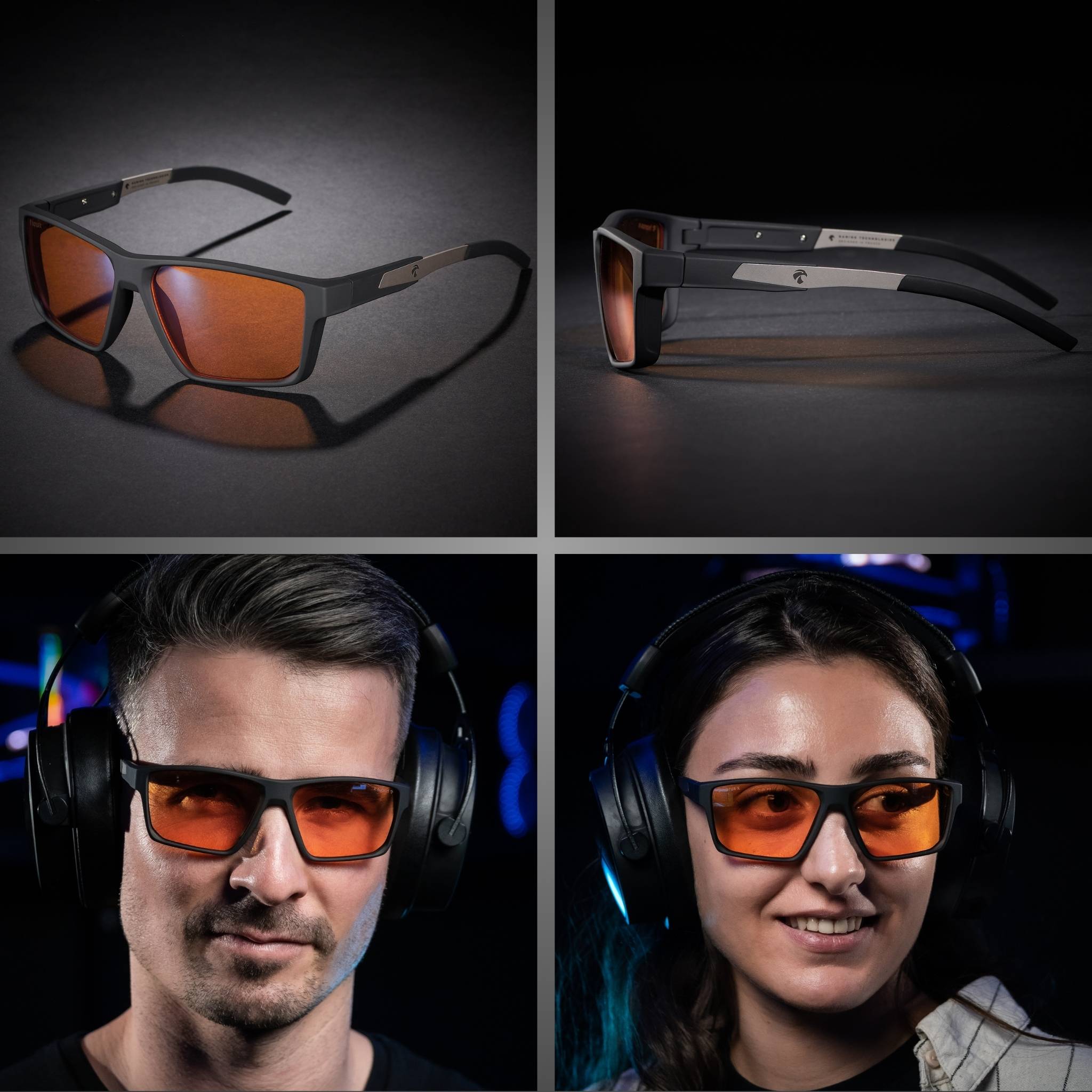 lunettes gaming One Revo de 3/4, de profil et sur visage homme et femme