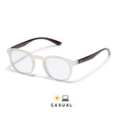 lunettes anti lumière bleue vintage couleur frost blanc brillant et branches marrons en polycarbonate, verres transparents sur fond blanc