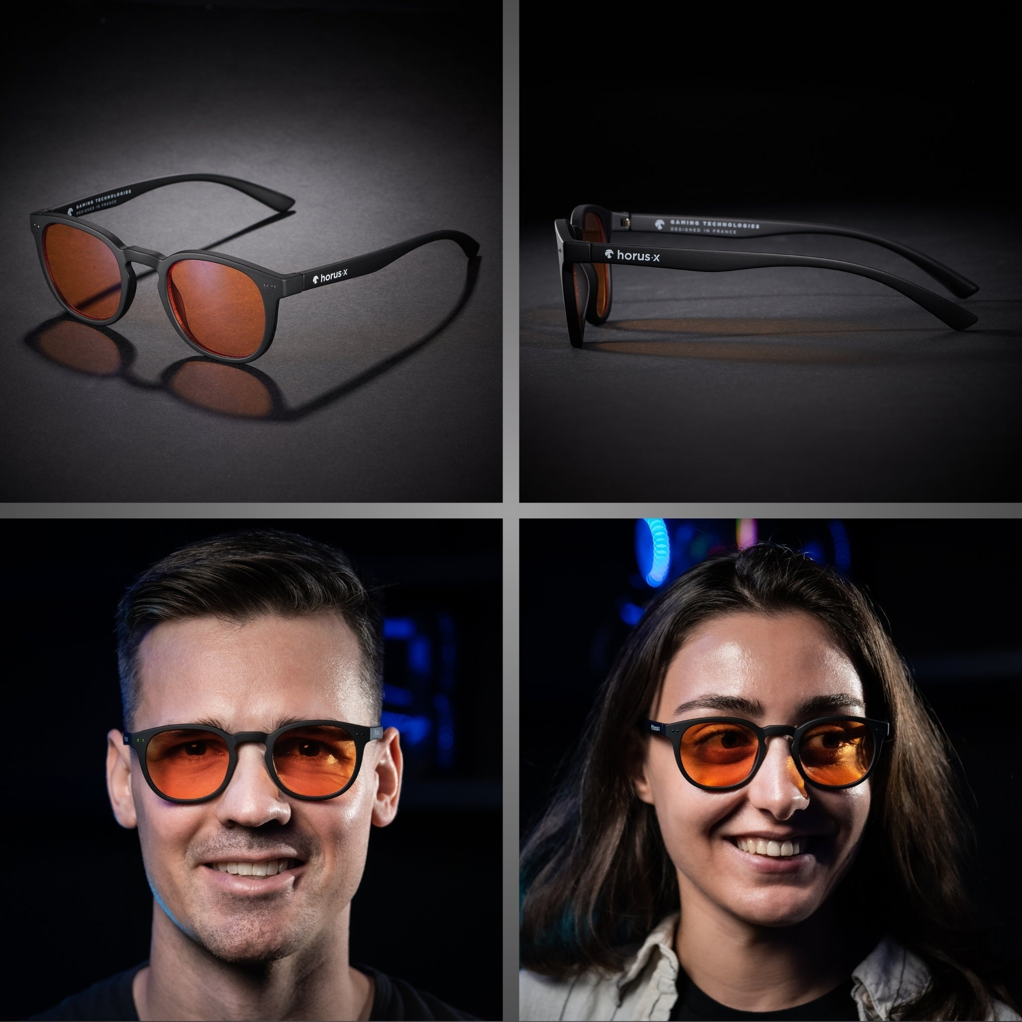 Horus X URBAN gaming glasses shown from multiple angles